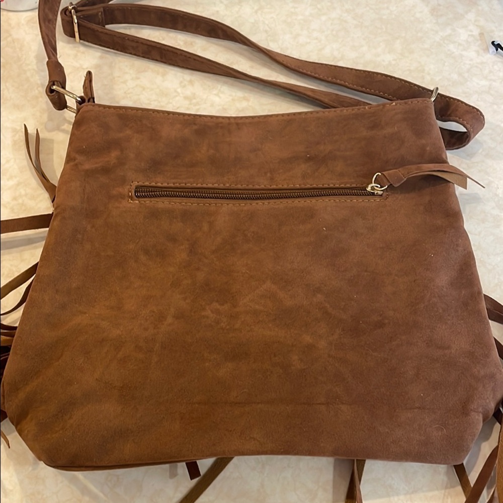 Brown Fringe Crossbody Bag, 11” x 11”, Adjustable Straps, NWOT - Picture 3 of 5